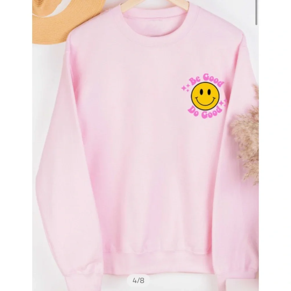 NEW Gildan Pink Be Good Do Good Boutique Crewneck Sweatshirt Cozy Loungewear